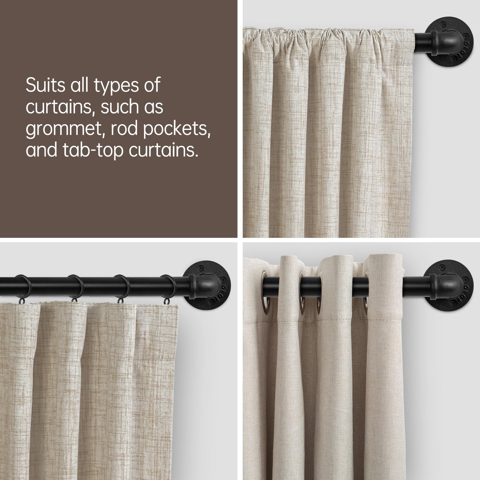 Zeerobee 66-120in Wrap Around Curtain Rod 1in Industrial Black Adjustable