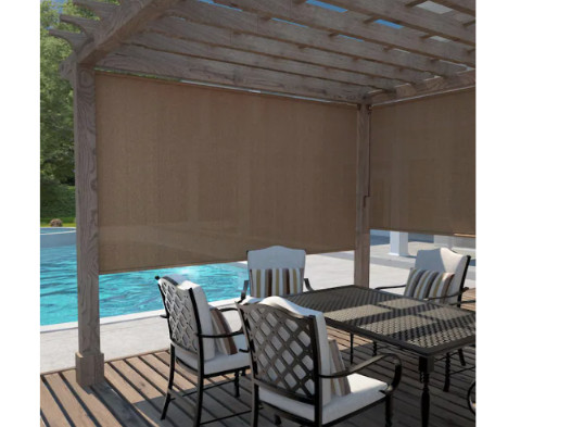 Walnut Exterior Roller Shade Cordless UV Blocking Fade Resistant Choose Size
