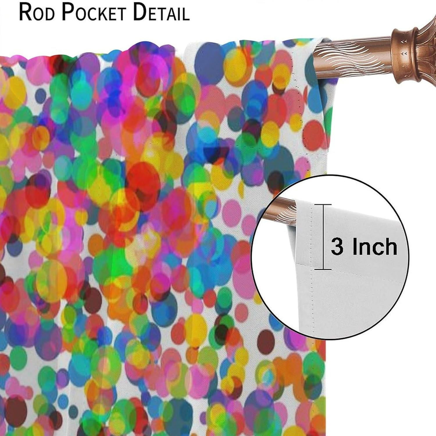 Colorful Polka Dot Curtains, Abstract Geometric Confetti Falling Rainbow Geometr