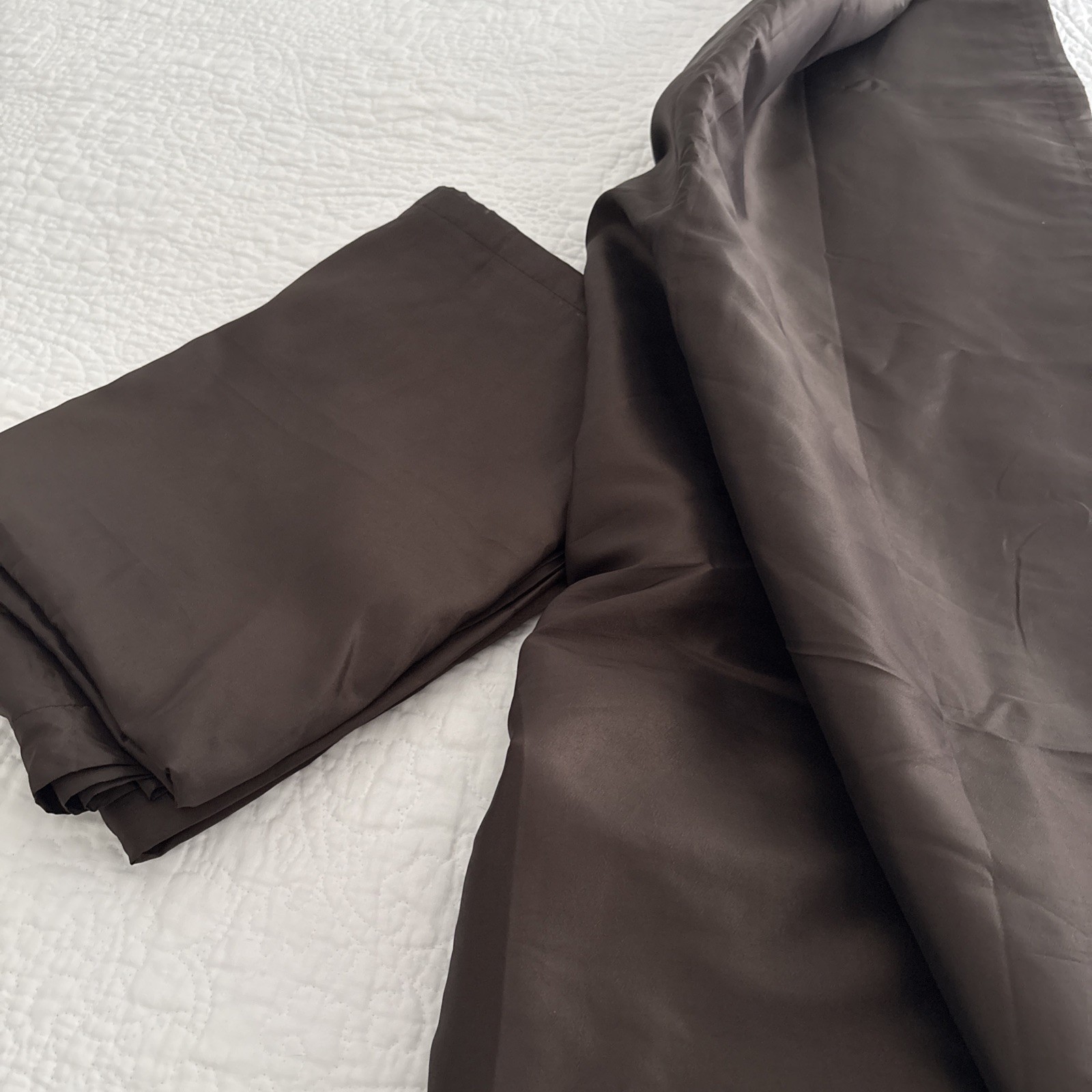 Pair of Faux Silk Dupioni Curtain Drapes Dark Chocolate Brown. Rod Pocket. 56×84