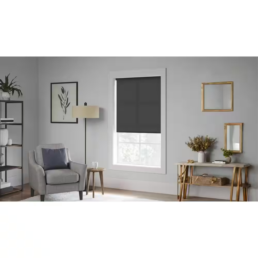 Cut-To-Size 44 In. W X 73 In. L Black Cordless Room Darkening Polyester Fabric R