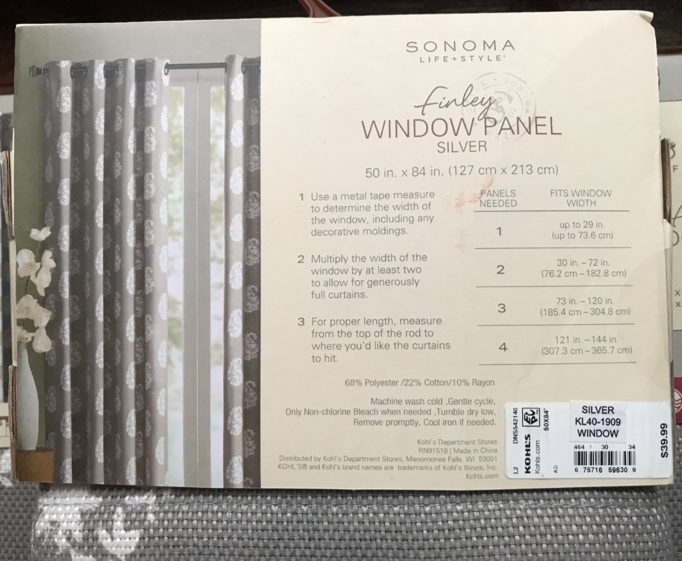 3 Sonoma Finley Window Panels Silver Grommet Blackout/Opaque 50×84 each NEW