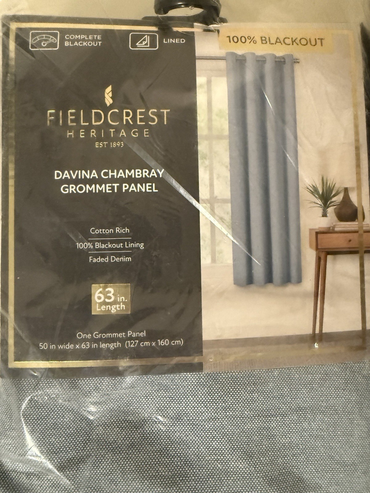 Fieldcrest Davina Chambray Grommet Panel 50 x 63 Faded Denim 2 Panel