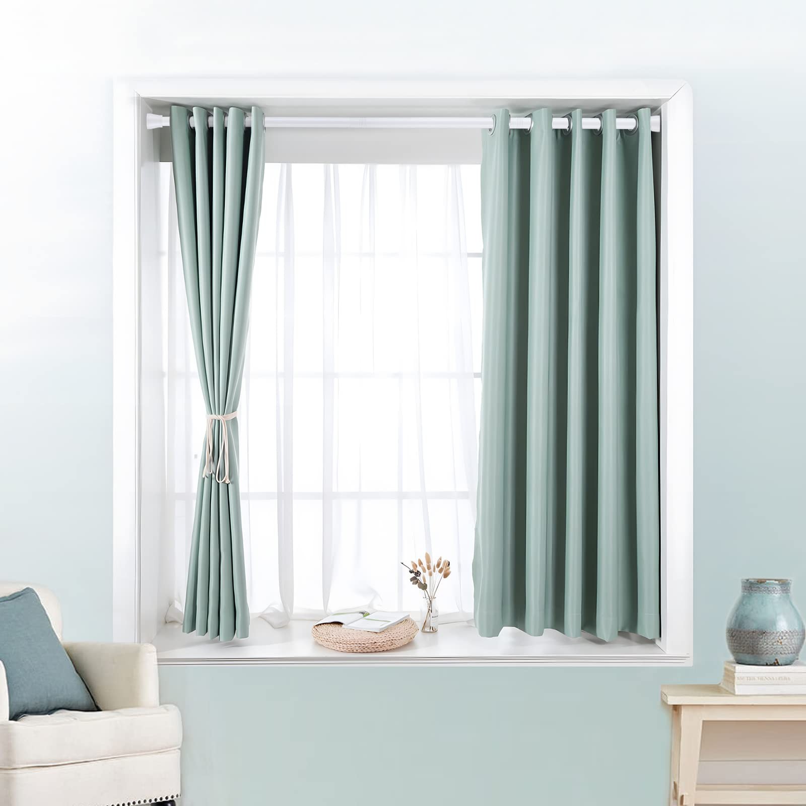 White Tension Curtain Rod for Windows 28 to 48 inch, 28-48 inches, White-1P