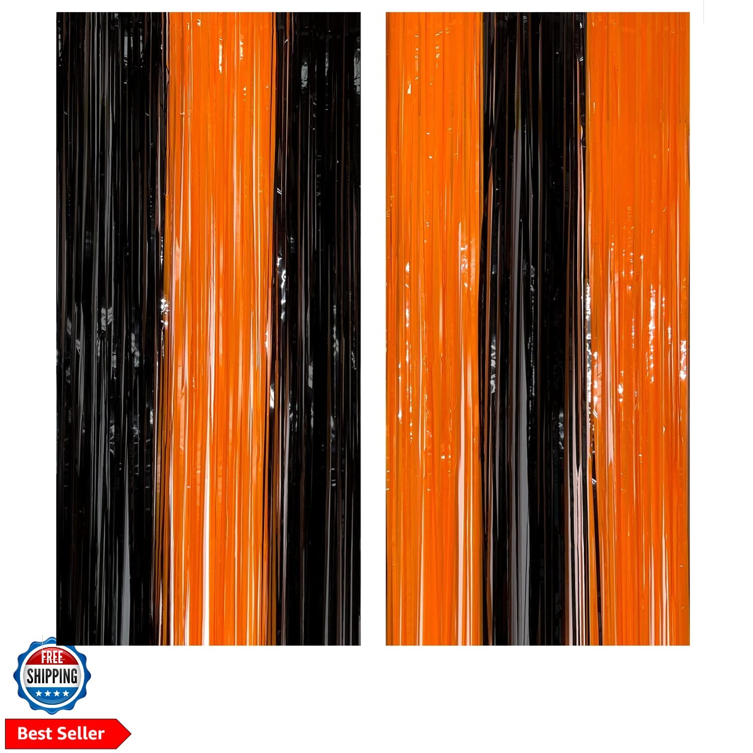 Black and Orange Foil Fringe Curtain – XtraLarge 3.2×8 Feet, Pack of 2 | Oran…