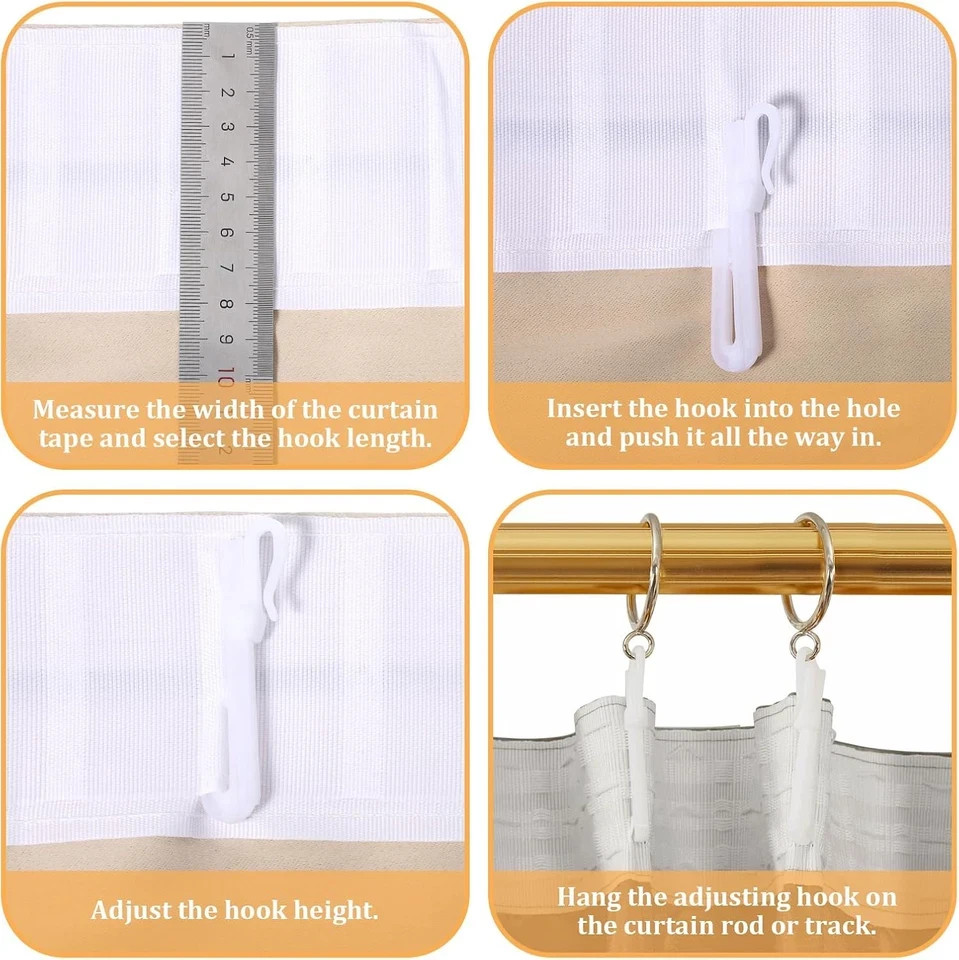 50 PCS Adjustable Pinch Pleated Curtain Drapery Pin Hook, Plastic Curtain Hooks,