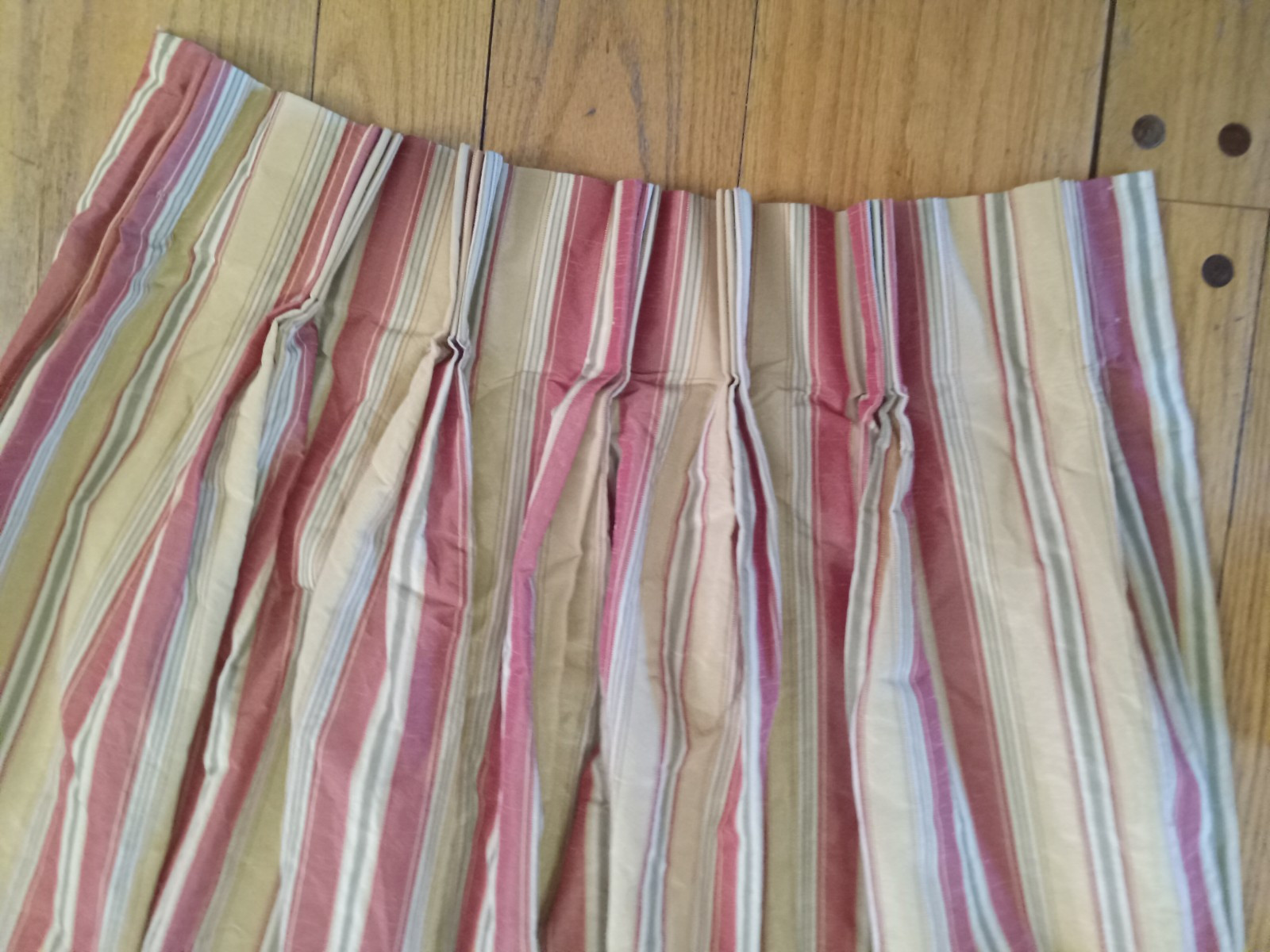 Custom Made Pinch Pleat Striped Silk? Taffeta Lined 25″x87″ Single Curtain Panel