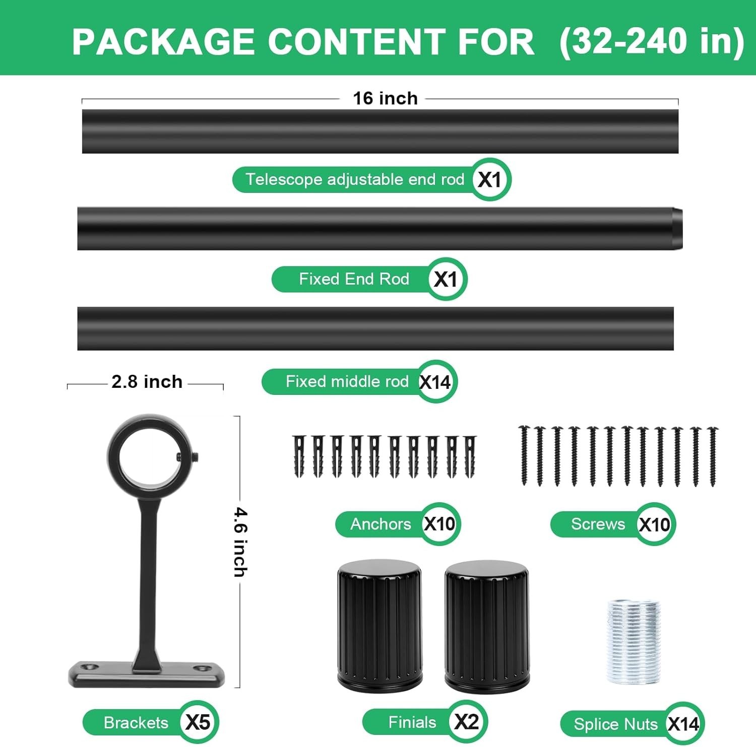 Extra Long Curtain Rods for Windows 120 to 240 Inches, Heavy Duty Adjustable …