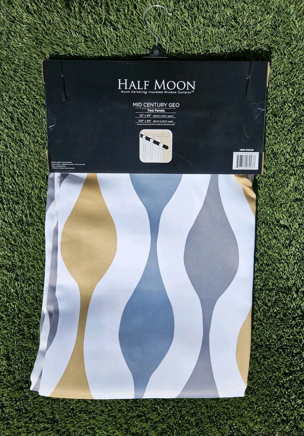 Half Moon Mid CenturyGeo Room Darkening Window Curtain, 84″x54″ Each Panel. PAIR