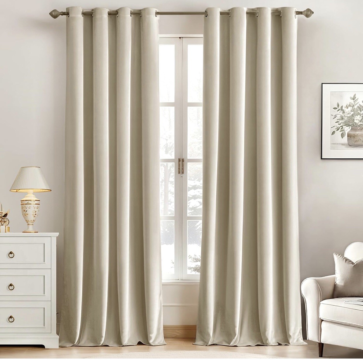 MIULEE Taupe Velvet Curtains 52 x 84 inches 2 Panels – Luxury Room Darkening