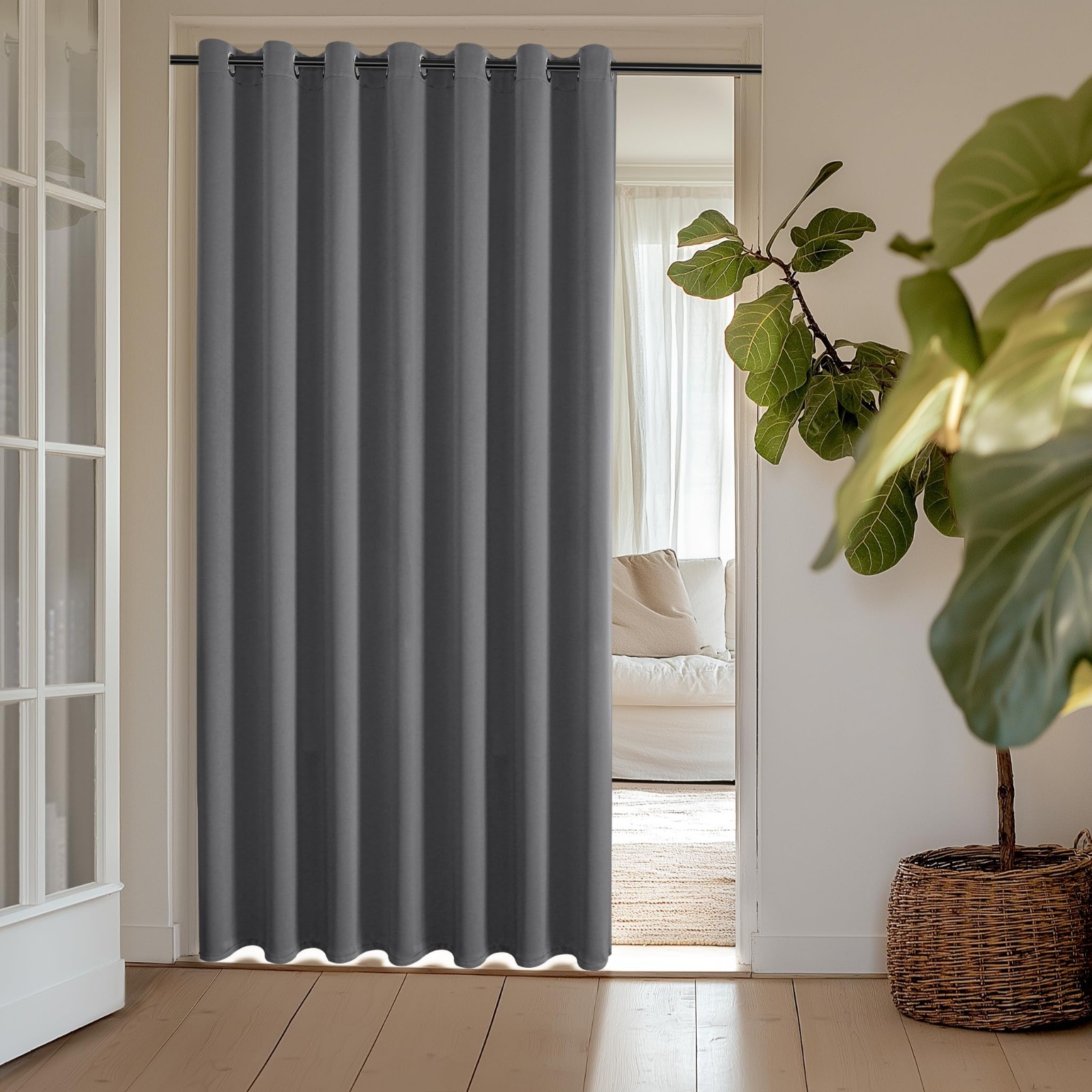 84″ Grey Room Divider Curtains | 100W Blackout Drapes for Sliding Doors, Privacy