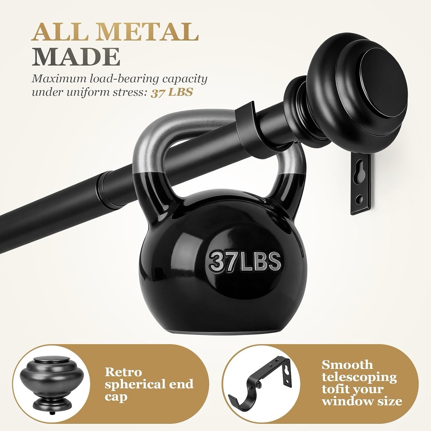 1 Inch Black Curtain Rods Heavy Duty 48 To 84 Inch Standard Decorative Set