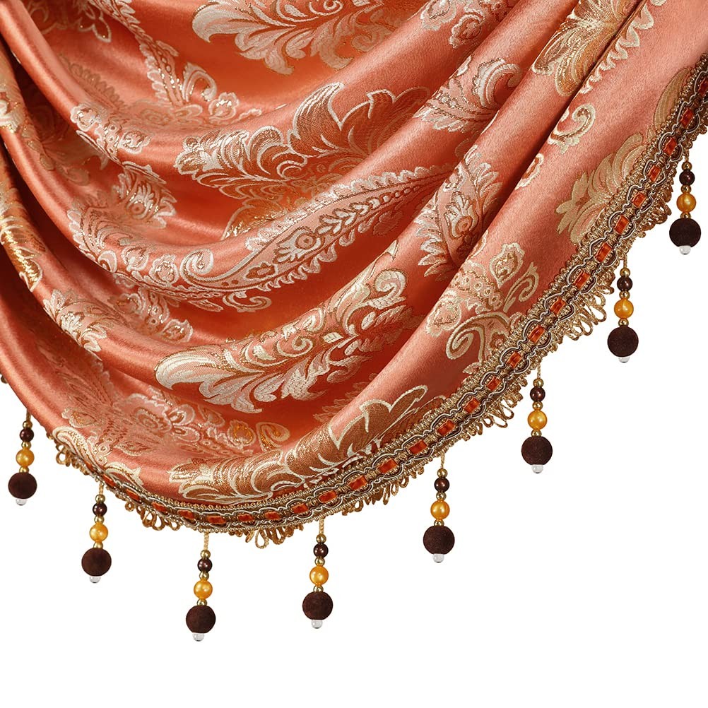 ELKCA European Style Waterfall Valance for Bedroom Damask Coffee Curtain Valance