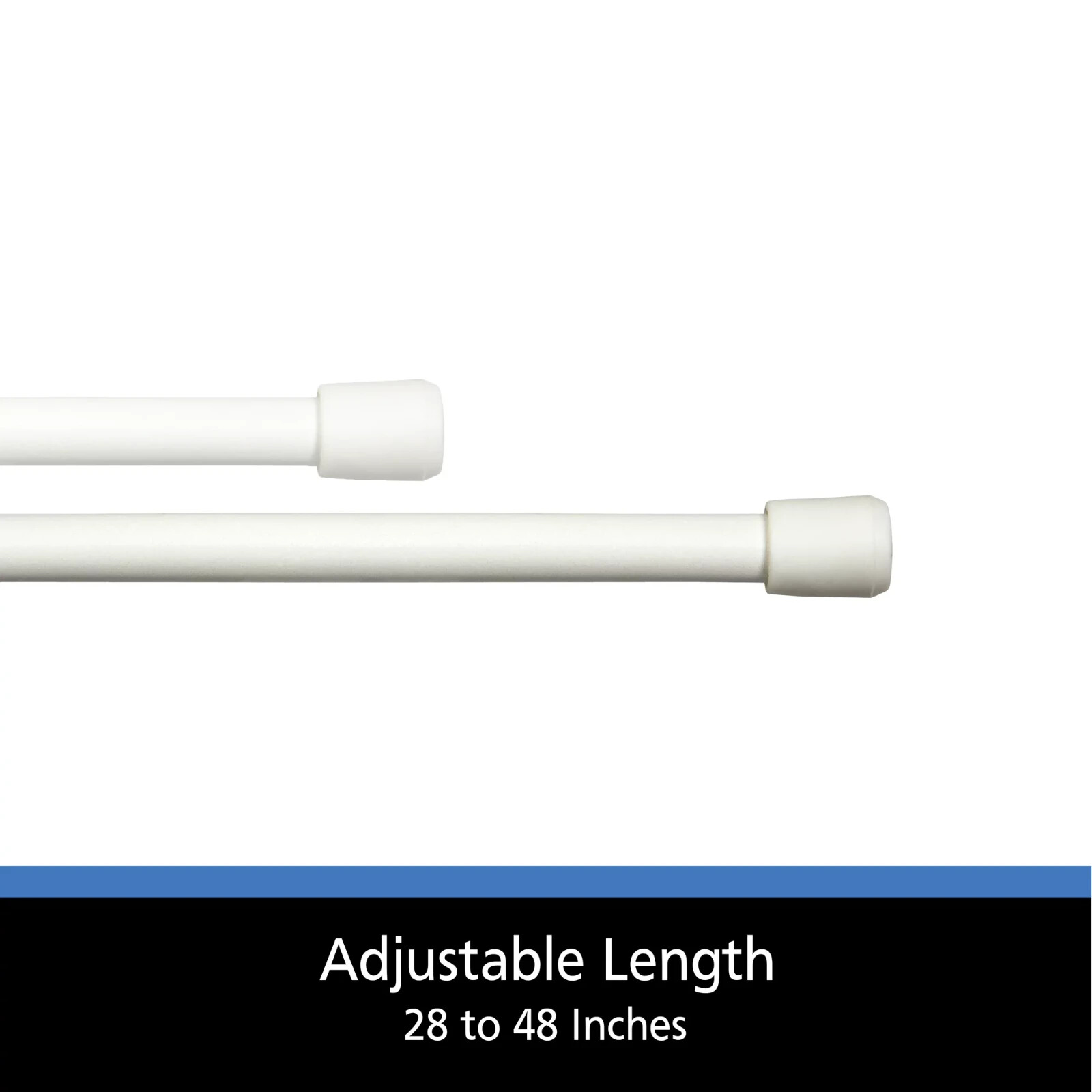 Adjustable Curtain Rod Spring Tension 7/16in-Dia. Steel Tube Rod, 28″-48″- White