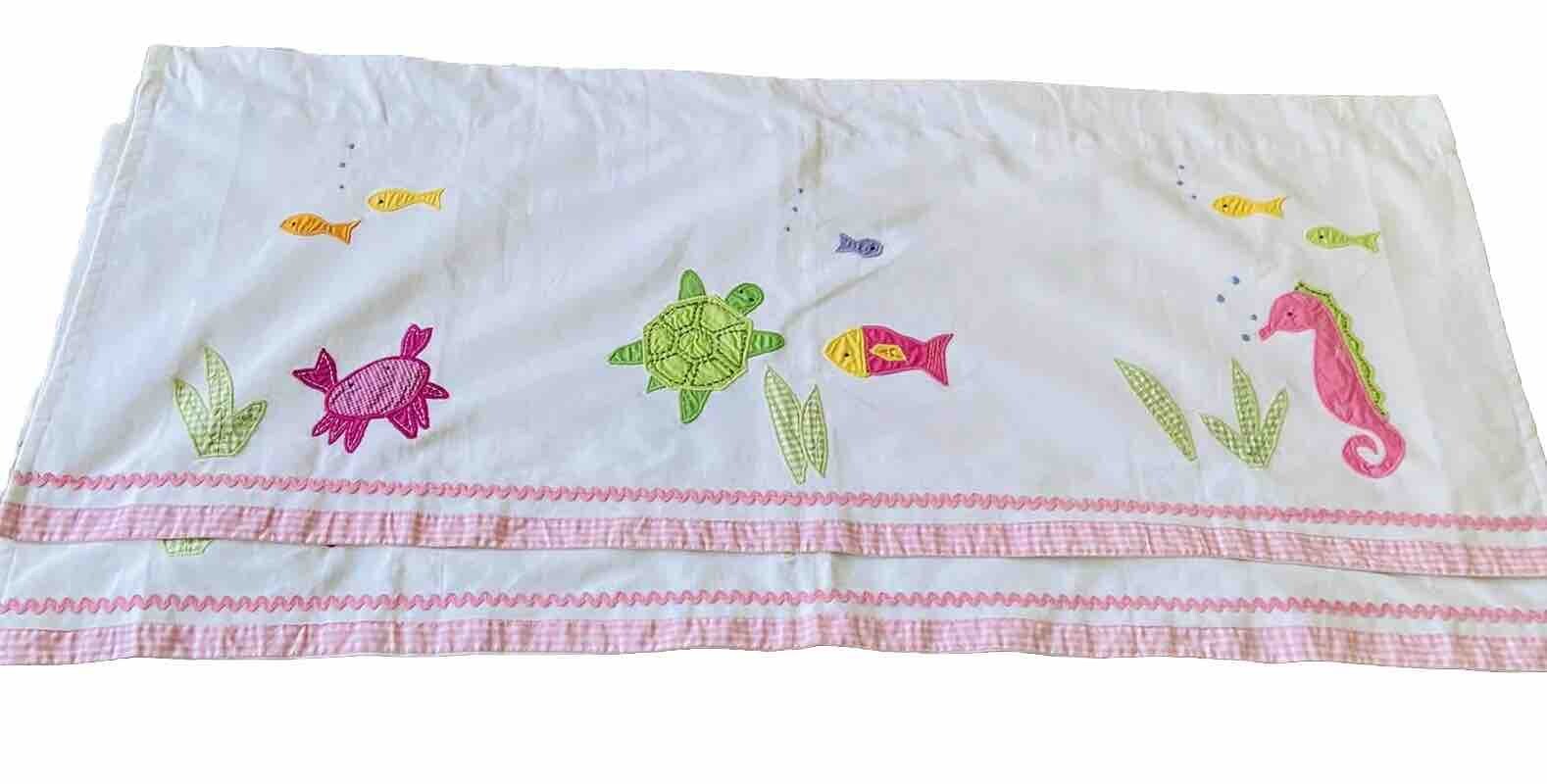 Pottery Barn Kids Valance Set 2 White Pink Gingham Under The Sea 18”x44” PBK