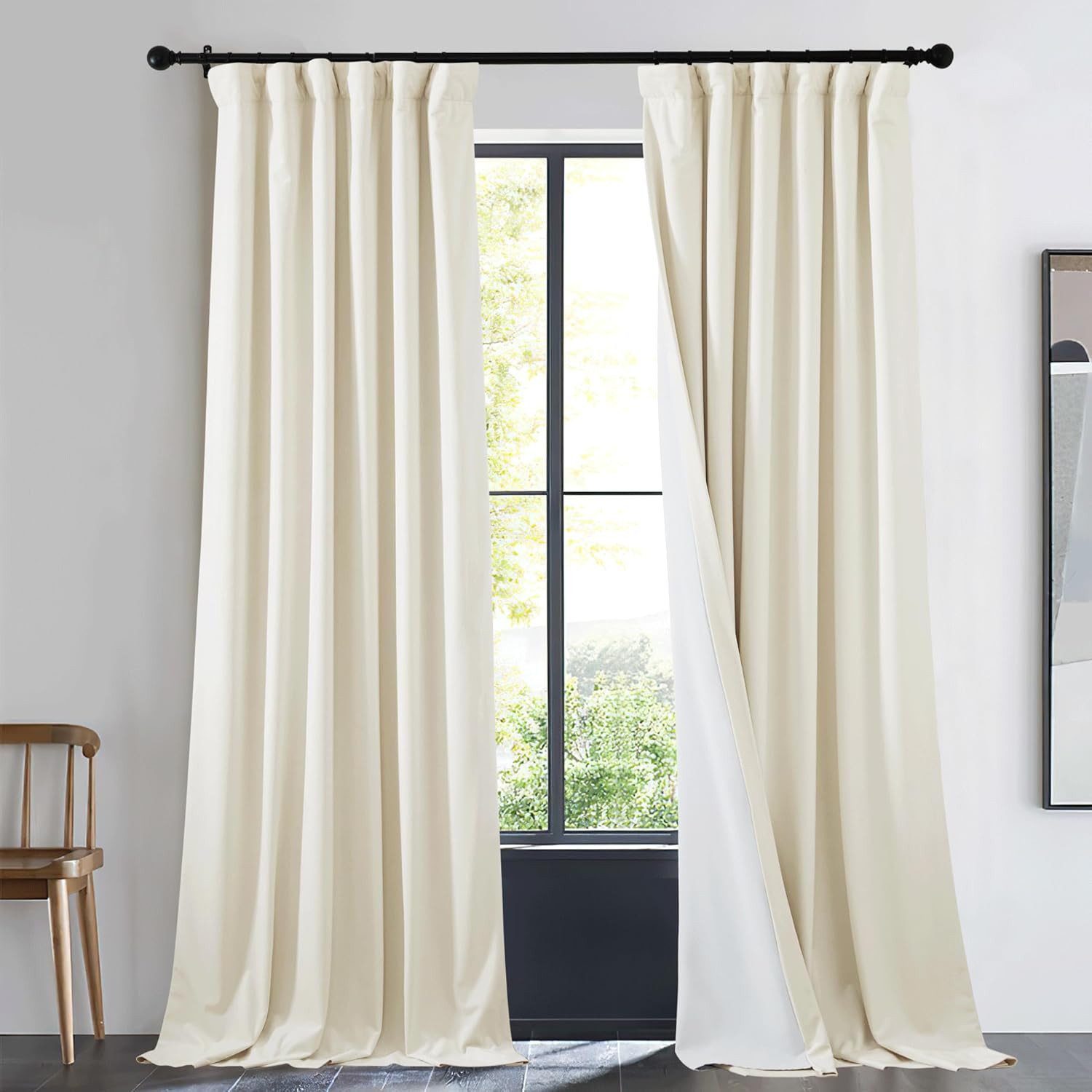 NICETOWN Ivory Whit Room Darkening Living Room Velvet Curtain 96 inches Long, 1
