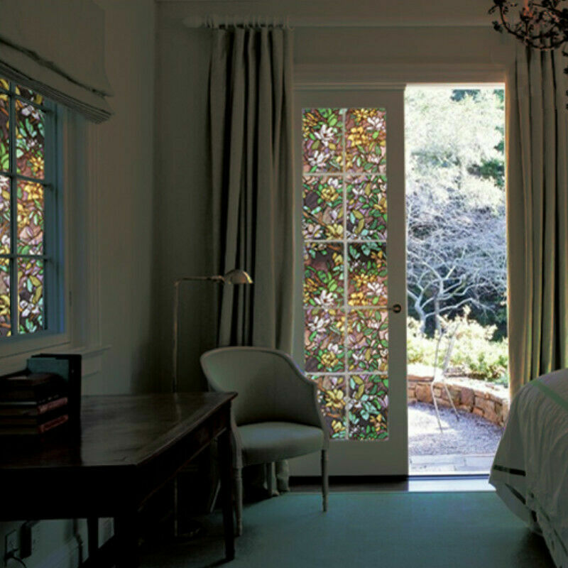 Static Cling Cover Stained Flower Window Film Glass Sticker Privacy Opaque Adorn
