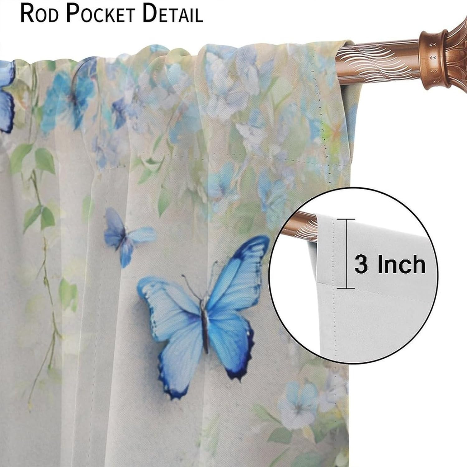 Blue Butterfly Flower Blackout Curtains for Bedroom/Living Room, Beautiful Vine