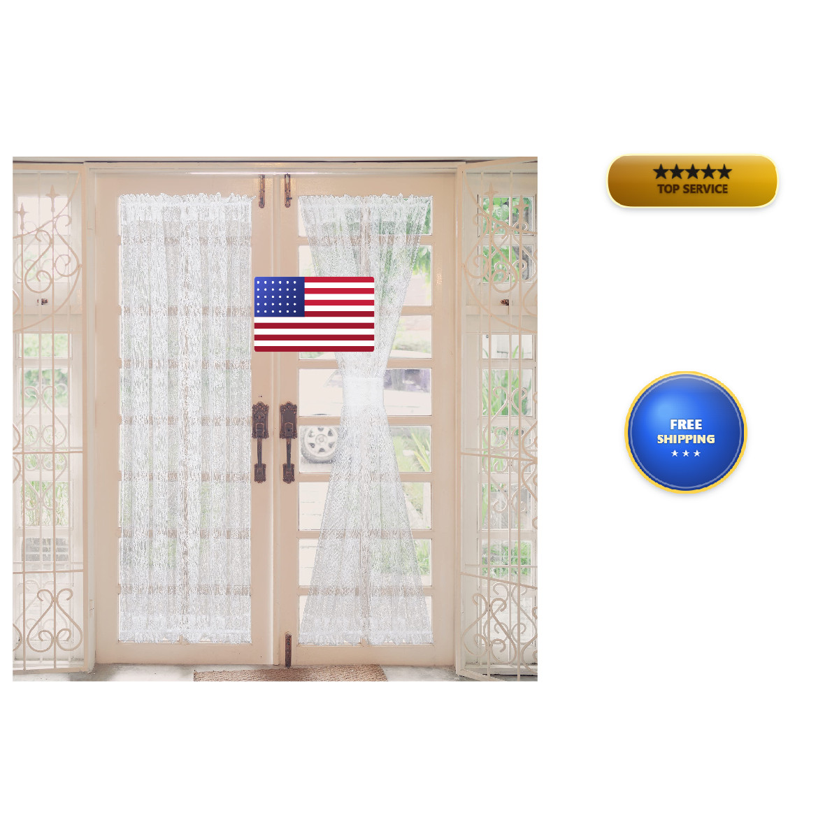 Moslovstar 2 Pcs Floral French Door Curtain Semi Sheer Privacy Curtain Panels
