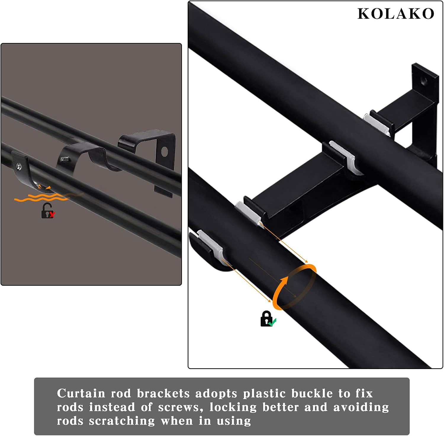 Double Curtain Rod Brackets, 6 Pack Heavy Duty Curtain Rod Holders 1 Inch Black