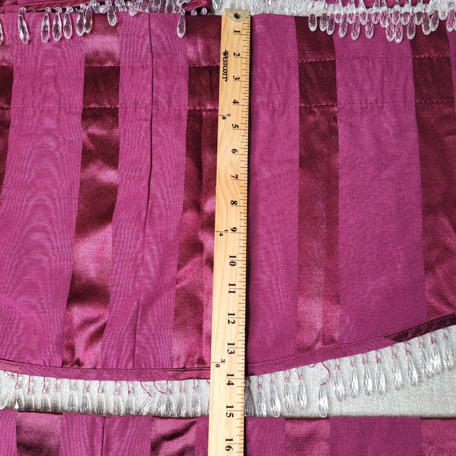 4 JCPenney Home Collection Valance Curtains 15×72 Panel Burgundy Striped Beaded