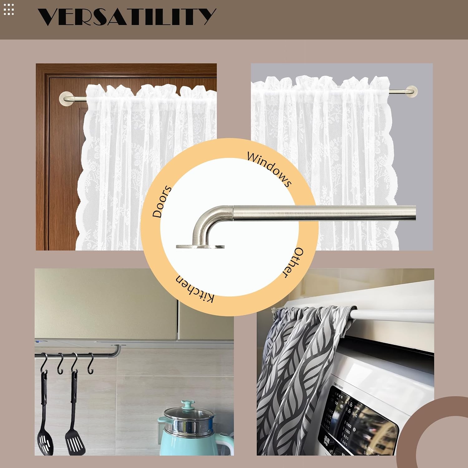 ARNORX 2 Pack French Door Curtain Rods 16-28 in Adhesive Screw Mount Nickel