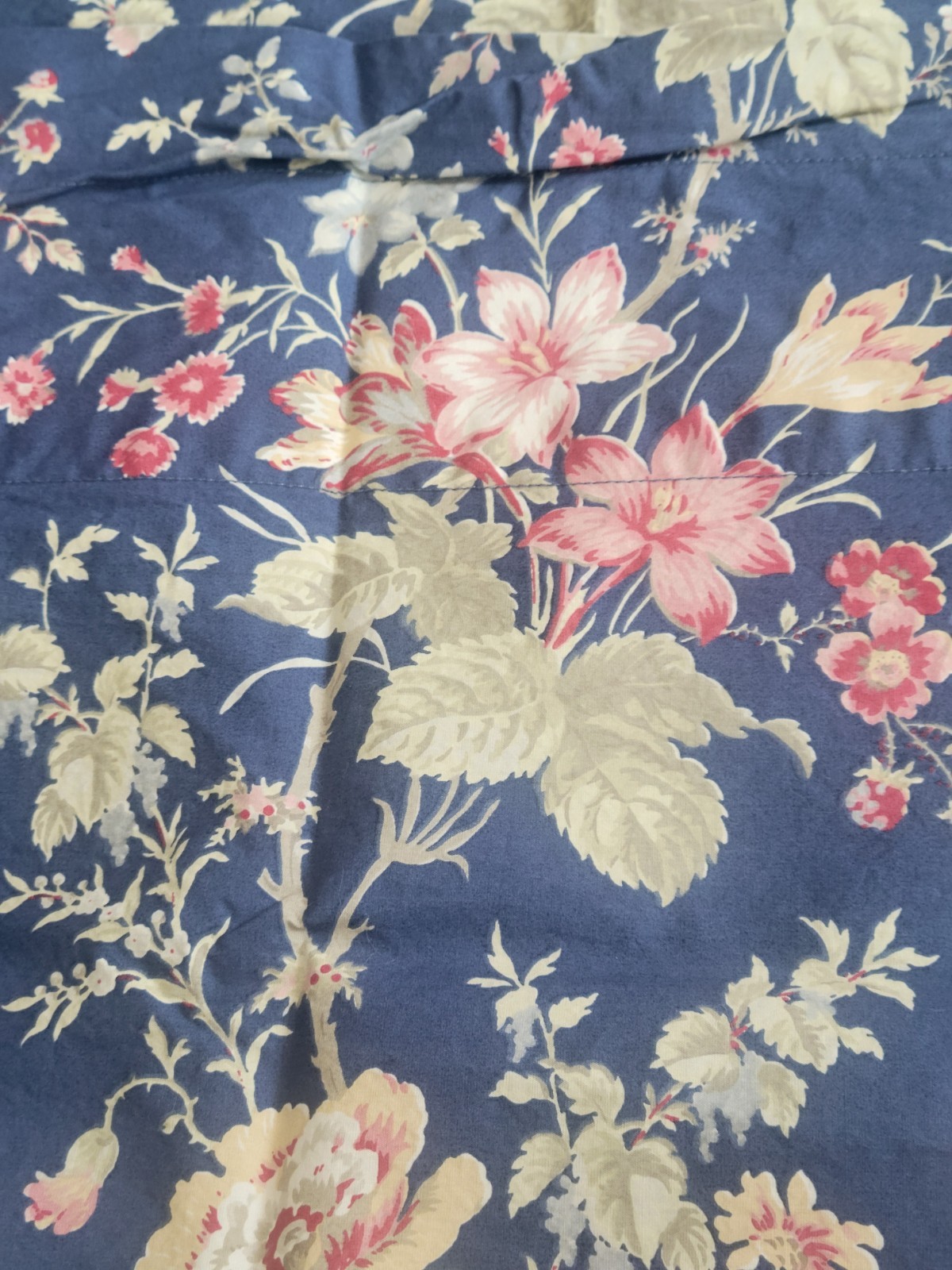 Chaps Home RL Cape Cod Floral w/ Plaid Trim 3 Valances 76″× 19″ Blue/Pink Roses