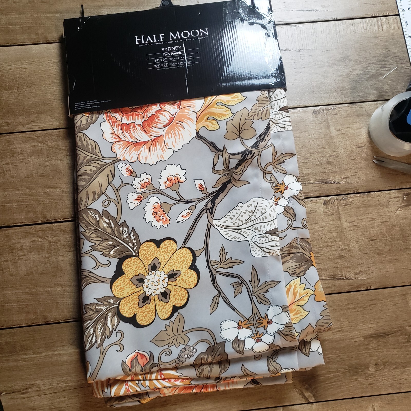 HALF MOON Room Darkening Insulatin Window Curtains Two Panels 54×95 Gray Floral