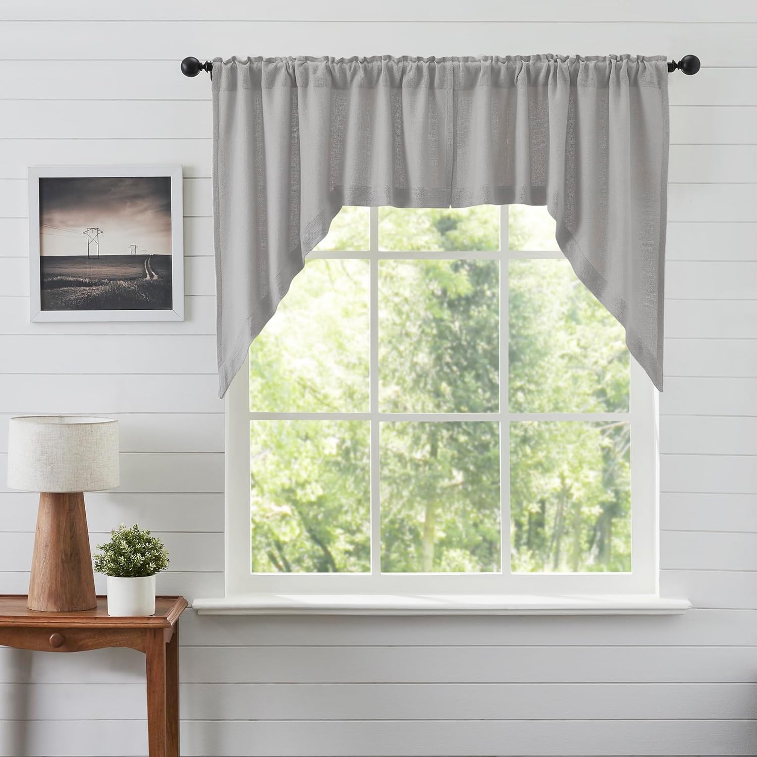 Burlap Dove Grey Farmhouse Curtains Swag Set of 2 36X36X16