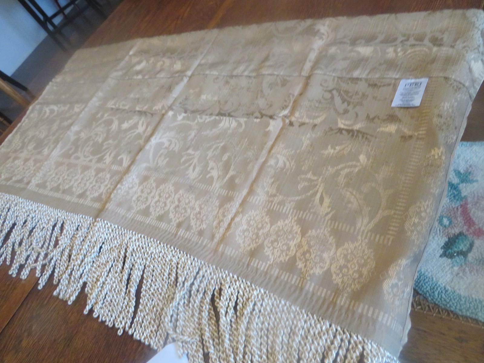PERI Homeworks Collection Beige Damask Valance Elegant Tassel Trim India Vintage