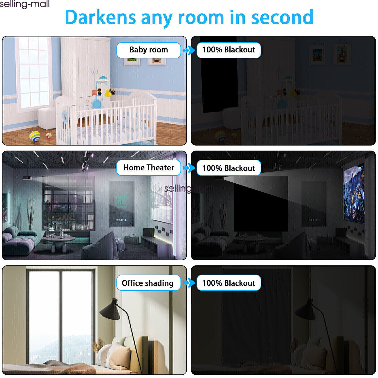 100% Blackout Curtains Window Door Shades Blocking Drapes for Nursery 72INCH