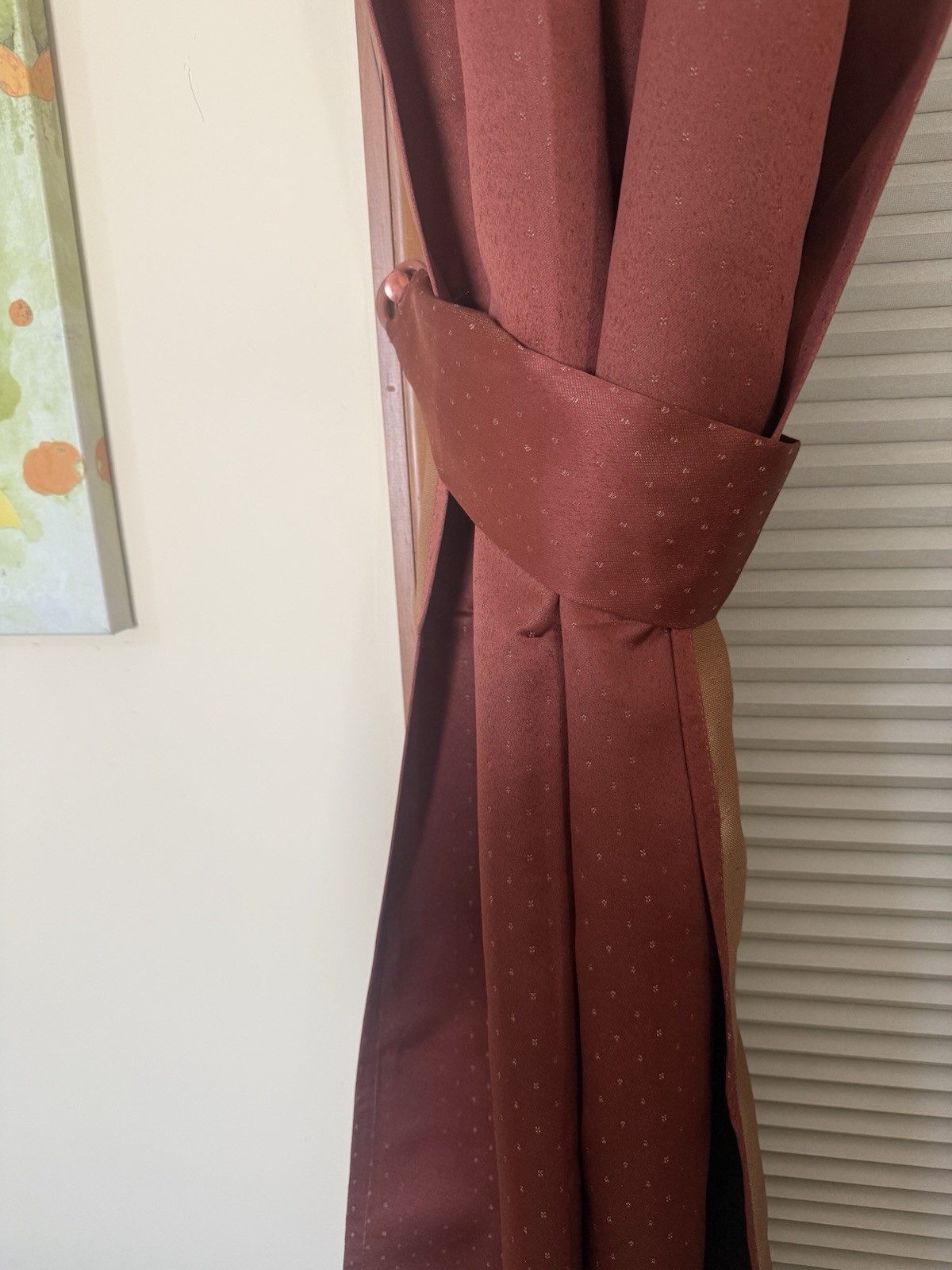 10 PC ELEGANT CURTAIN DRAPE SET 4 PANELS 4 VALANCES 4 TIEBACKS RUST GOLD JACQUAR