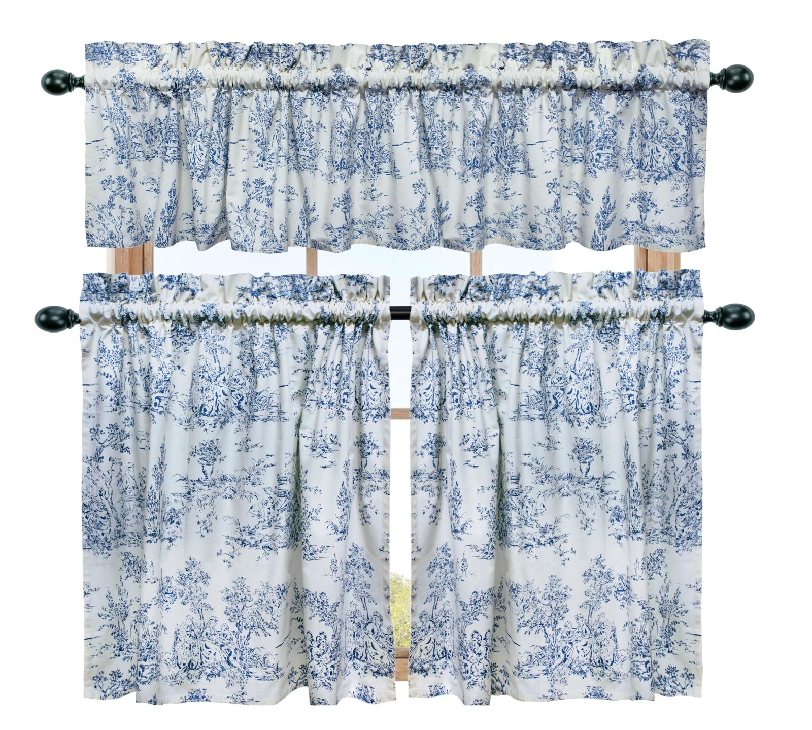 COTTON CRAFT Café Curtains – Tier Window Treatment Curtains – Blue White