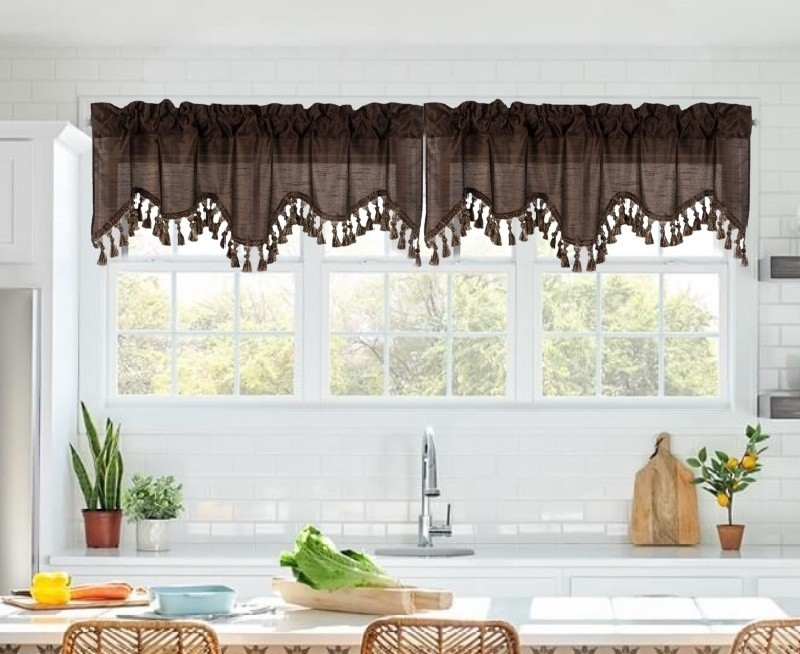 2pc Solid Faux Silk Swag Waterfall Ascot Window Valance w/Tassels 55″ x18″ WAVE