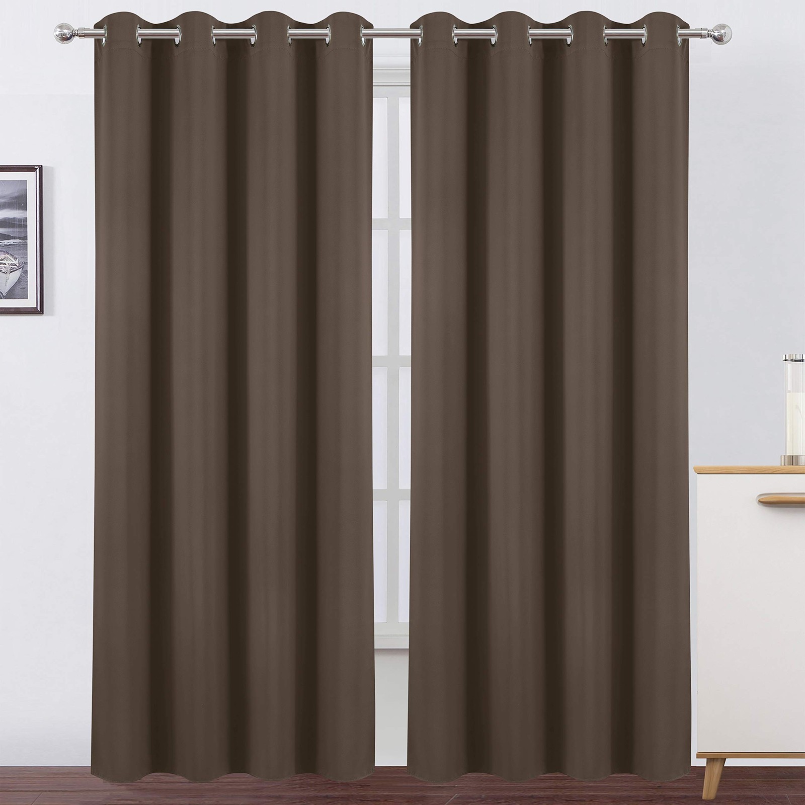 Chocolate Brown Thermal Blackout Curtains/52 X 84 Inch/Set of 2 Panels Room Dark