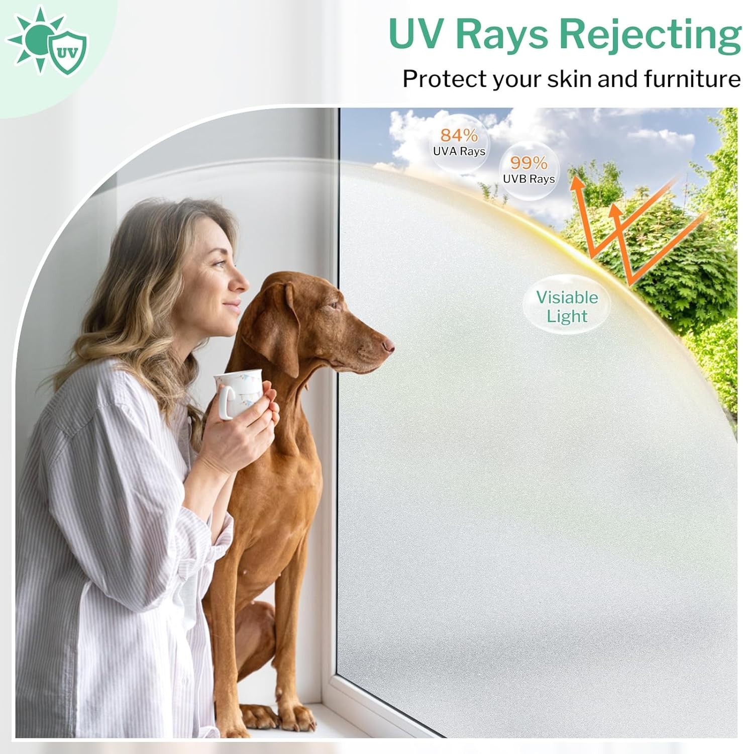 Translucent Privacy Window Film – Non-Adhesive, UV Blocking, 17.5”x78.7”