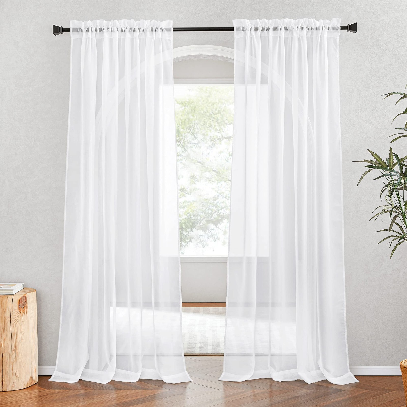 White Sheer Curtains 80 inches Long, Rod Pocket Chic Soft Voile Sheer Light F…