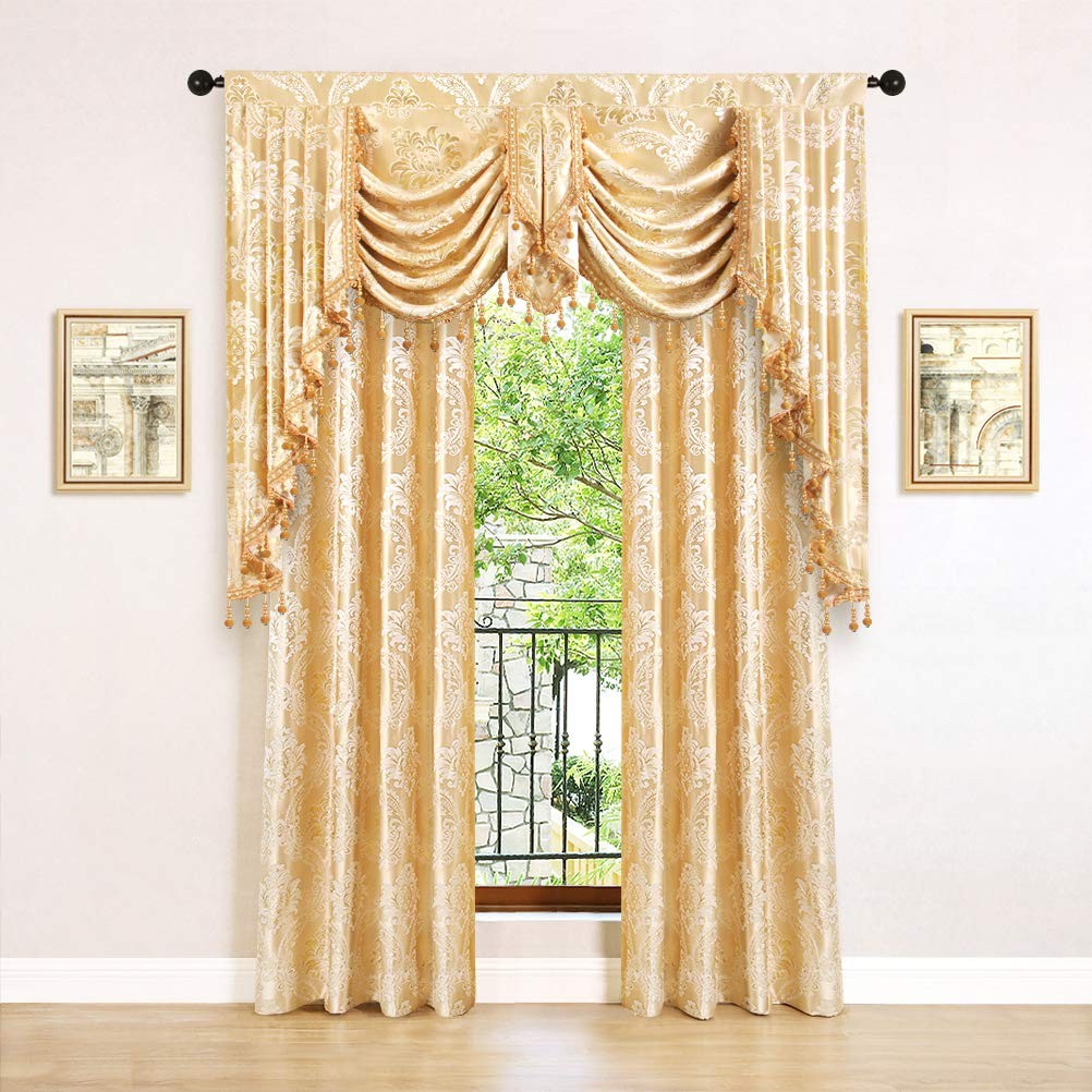 Golden Jacquard Swag Waterfall Valance Luxury Curtain Valance for Living Room…