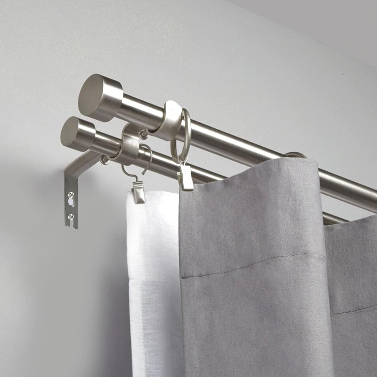 Double Curtain Rod Bracket 6 Pack Metal Curtain Rod Holders for Wall Sturdy C…