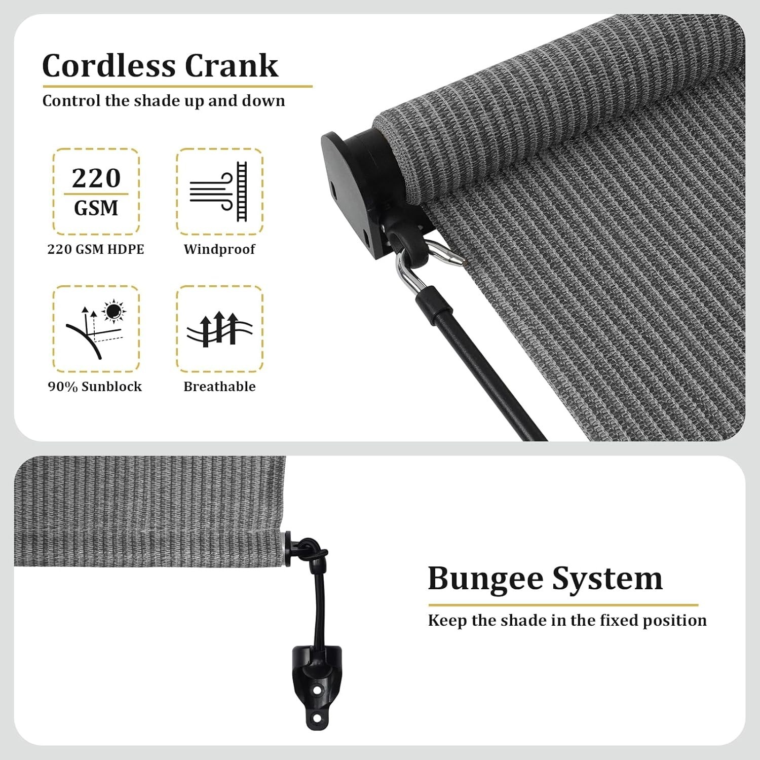 Versatile Gray Outdoor Roller Shades, 8′ W x 8′ H Cordless for Decks & Balconies
