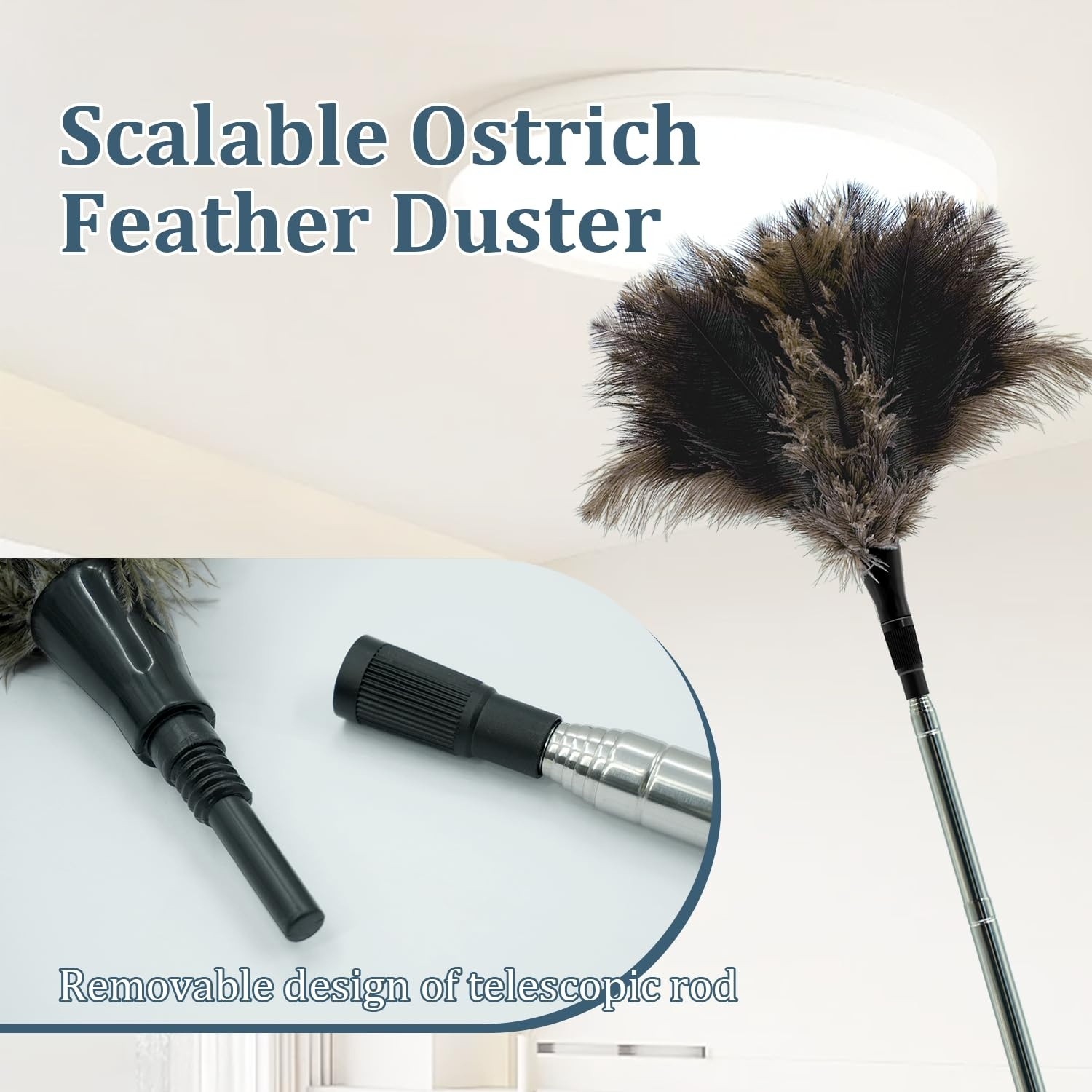 47in Extendable Feather Duster Soft Long Handle for Ceiling Fans Blinds Dust