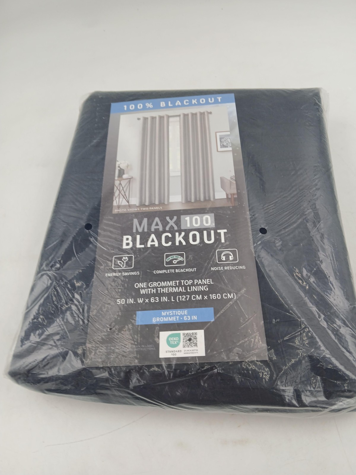 Navy Blue Window Curtain Panel 50×63 Grommet Top Mystique Max 100 Blackout