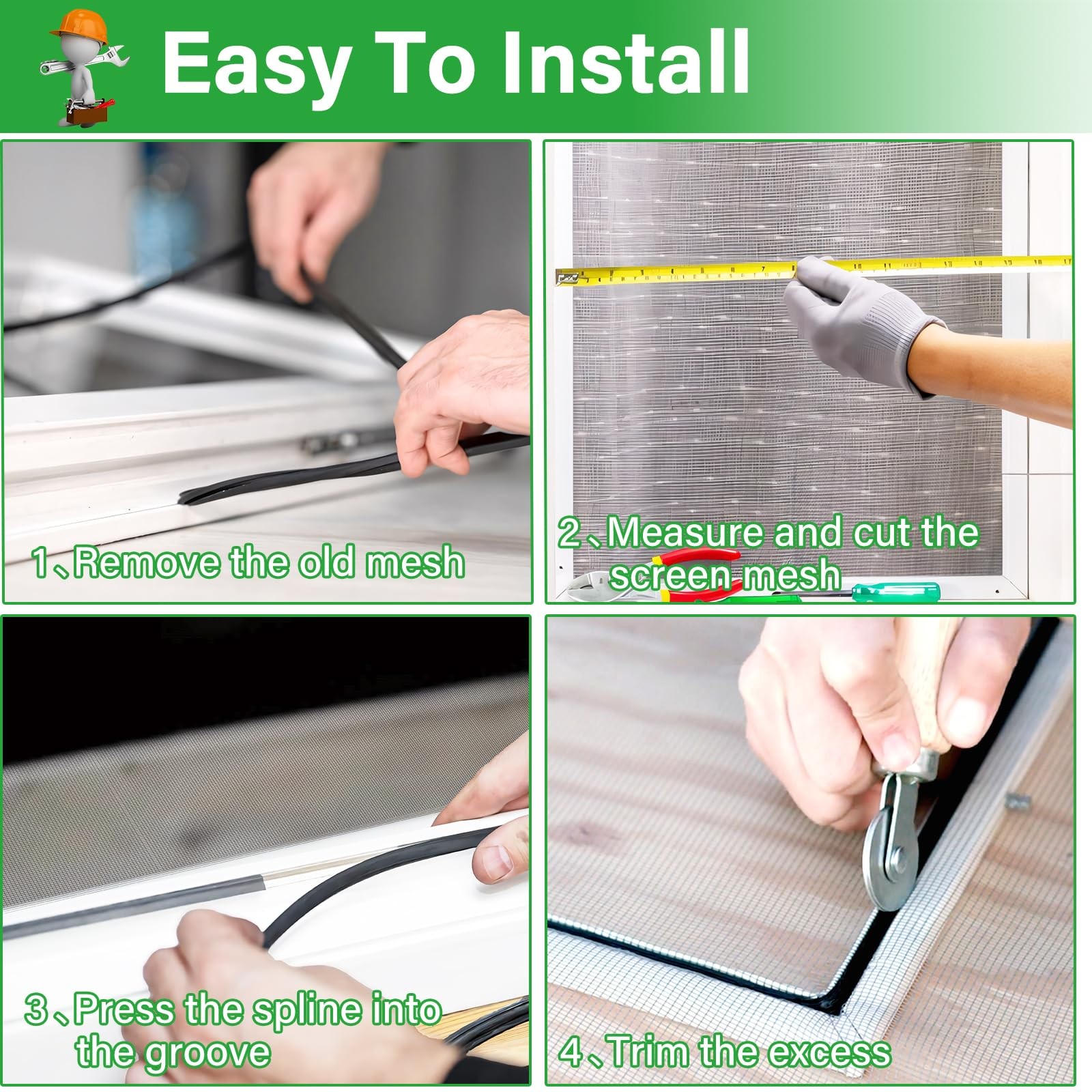 DIGDRAM Window Screen Replacement Kit 32 Inch X 66 32 Inch×66 Feet, Black