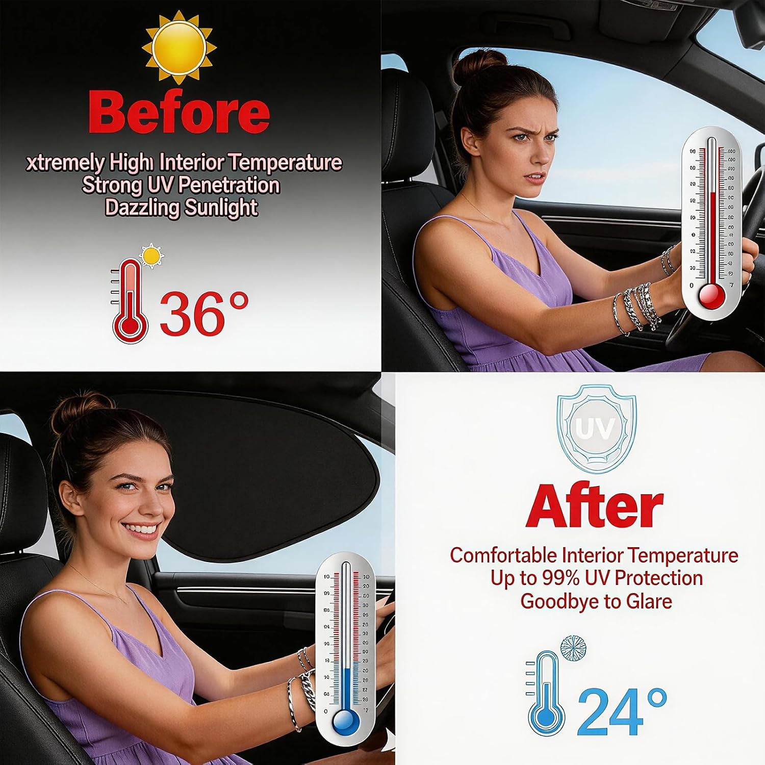 2 Pack Car Window Shades, Static Cling Car Shades for Side Windows, Side Window
