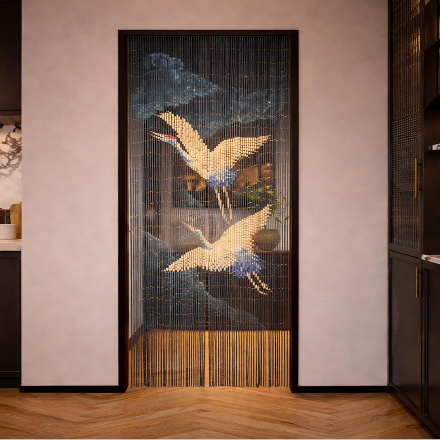 Bamboo Beaded Curtains For Doorways Flying Crane Hanging Room Blind Decor Tool