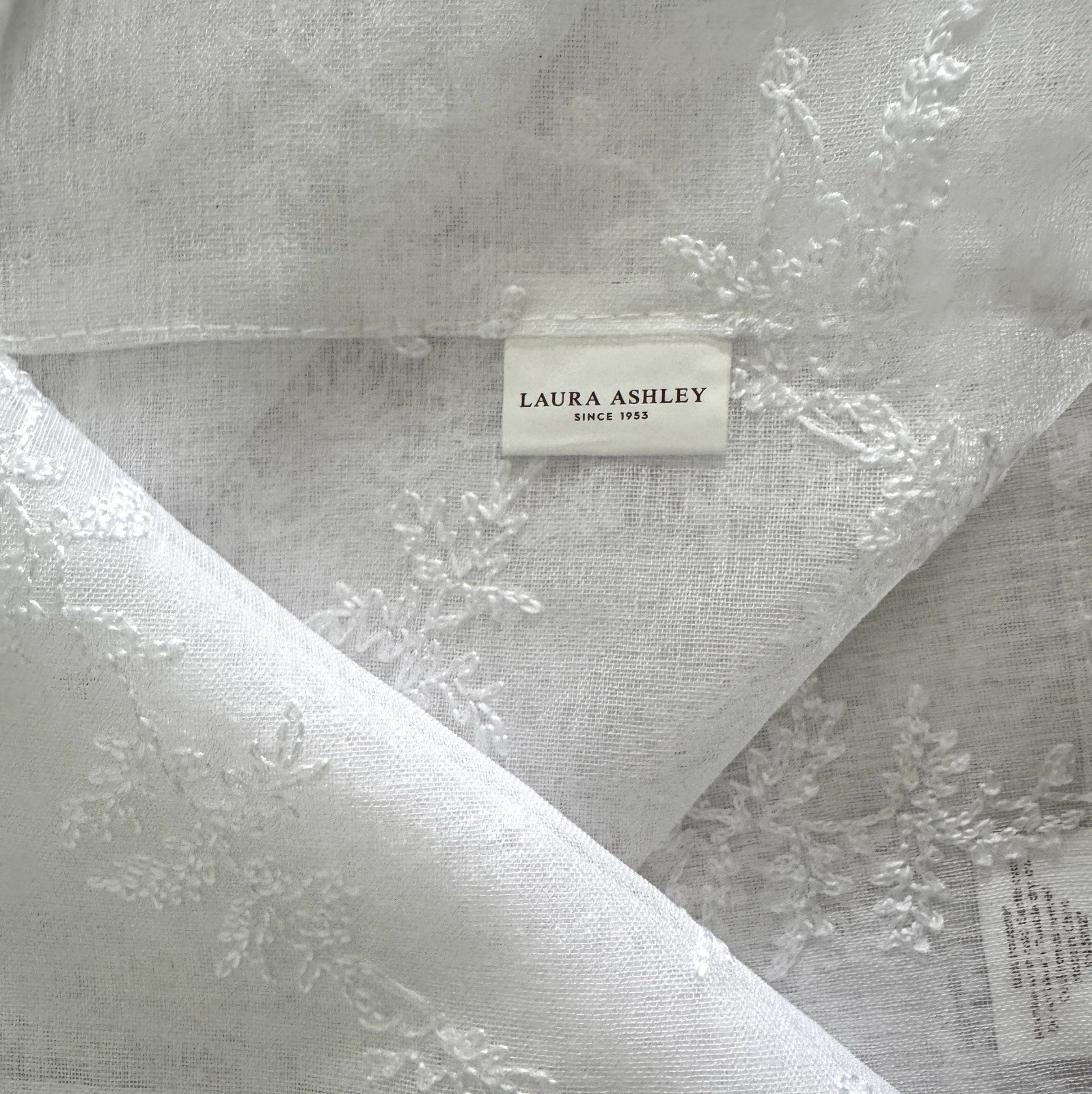 Laura Ashley Window Curtains 4 Panels 38 x 96″ Snow White Embroidered Sheer