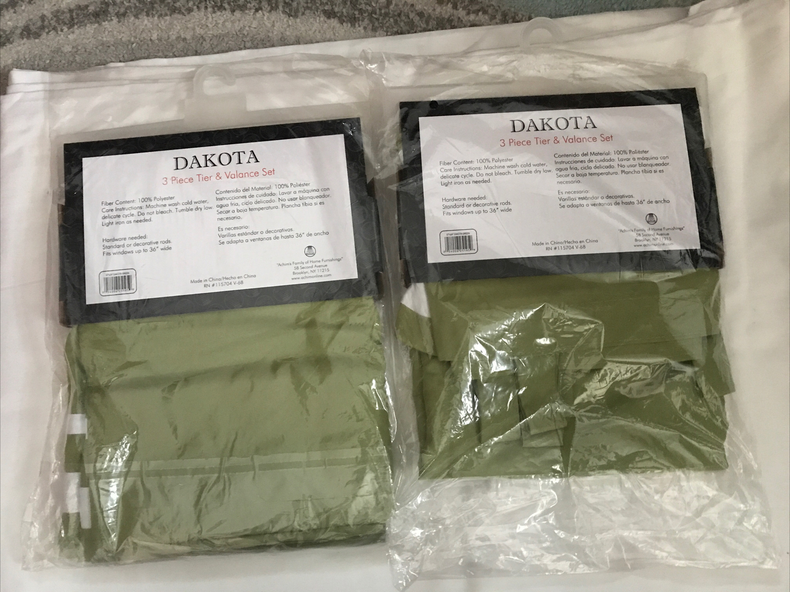 Dakota Curtain Tier Pair Valance Set Green 58×24 Inch Window Treatment New