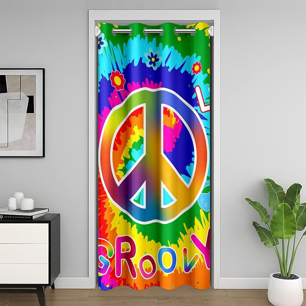 Hippie Peace Art Room Divider Curtain Cover Peace Sign Artwork Door Curtain f…