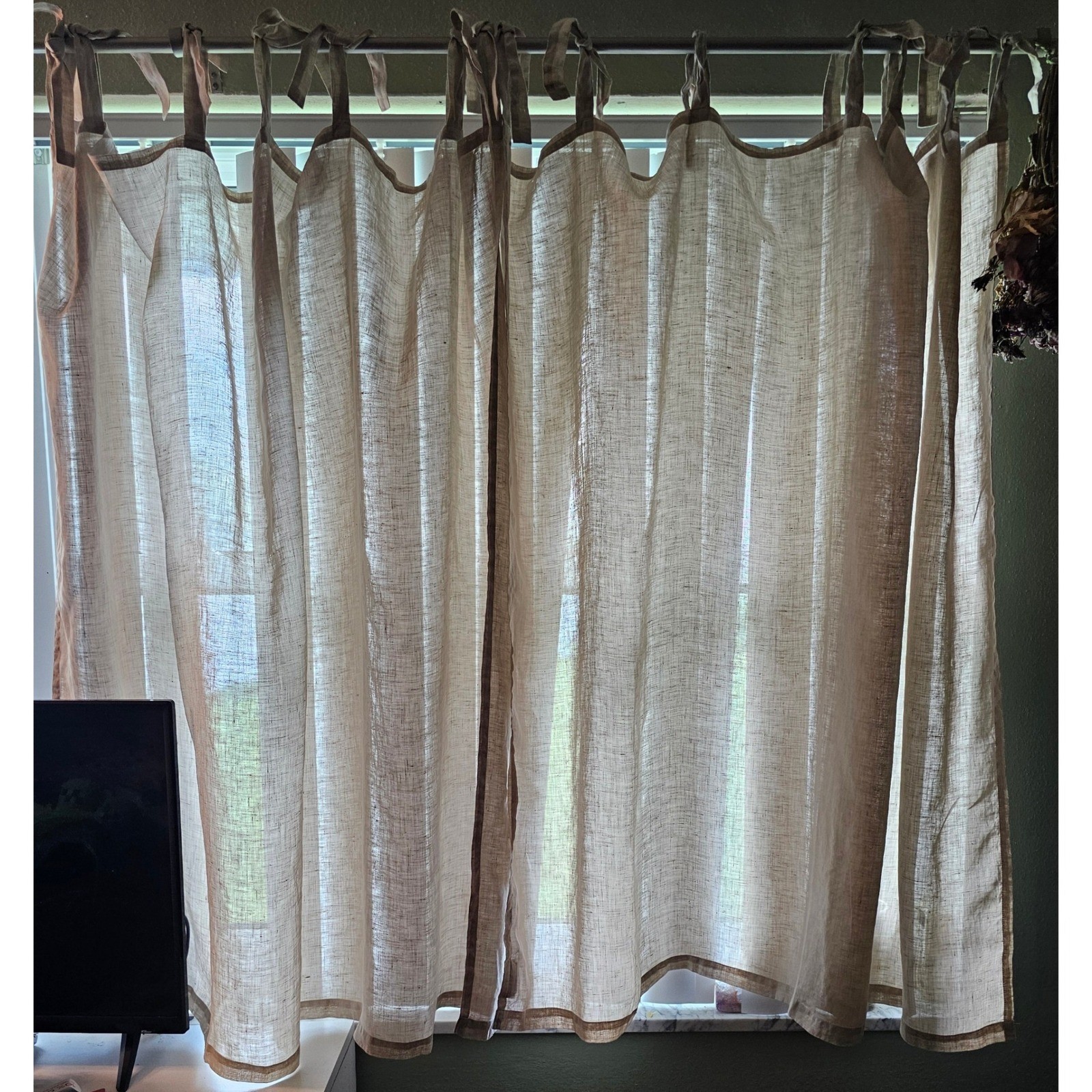 Pottery Barn 100% Linen Tie Top Curtains 54×44 Oatmeal Beige Set of 4 3974623