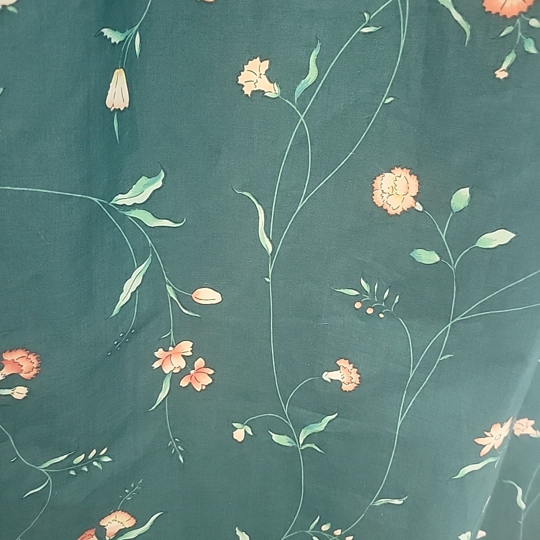 Vtg Custom Pleated Curtains Drapes Givenchy Green Floral Lined Cotton 100″x82″